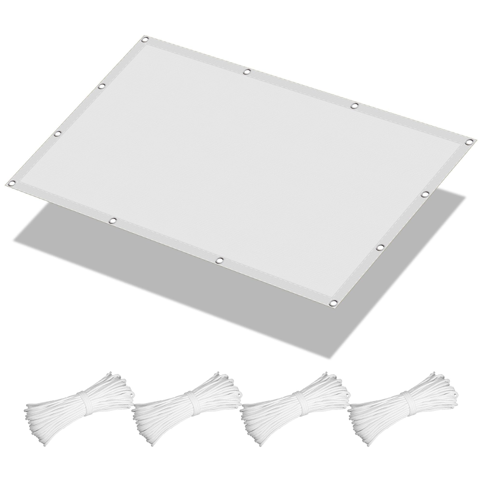 Voile d'ombrage pour balcon et jardin en tissu blanc 65x450 cm avec oeillets