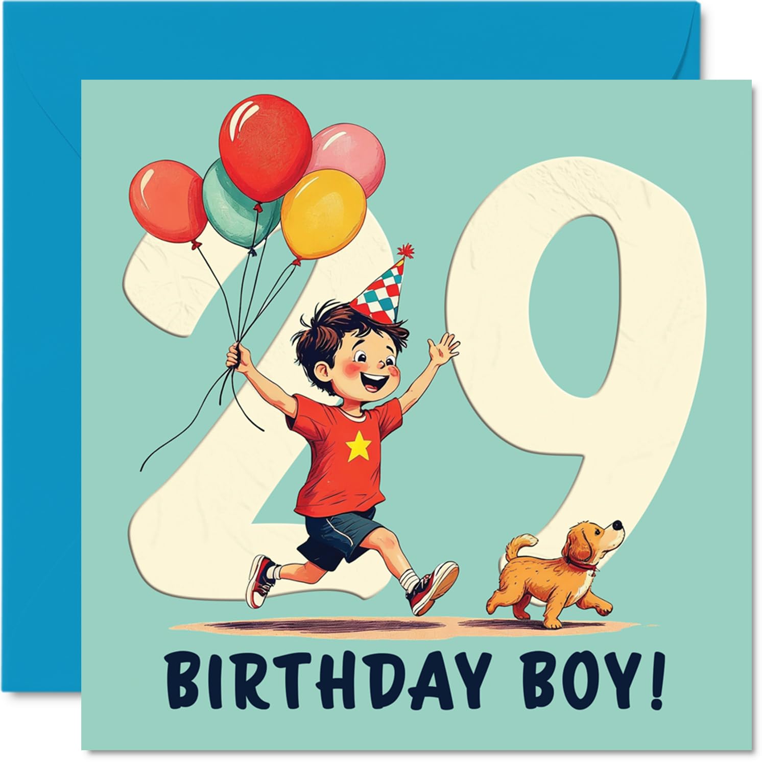 29th Birthday Cards for Men - Balloon Boy - Happy Birthday Card for 29 Year Old Man Cousin Brother Son Uncle, 145mm Bday Greeting Cards