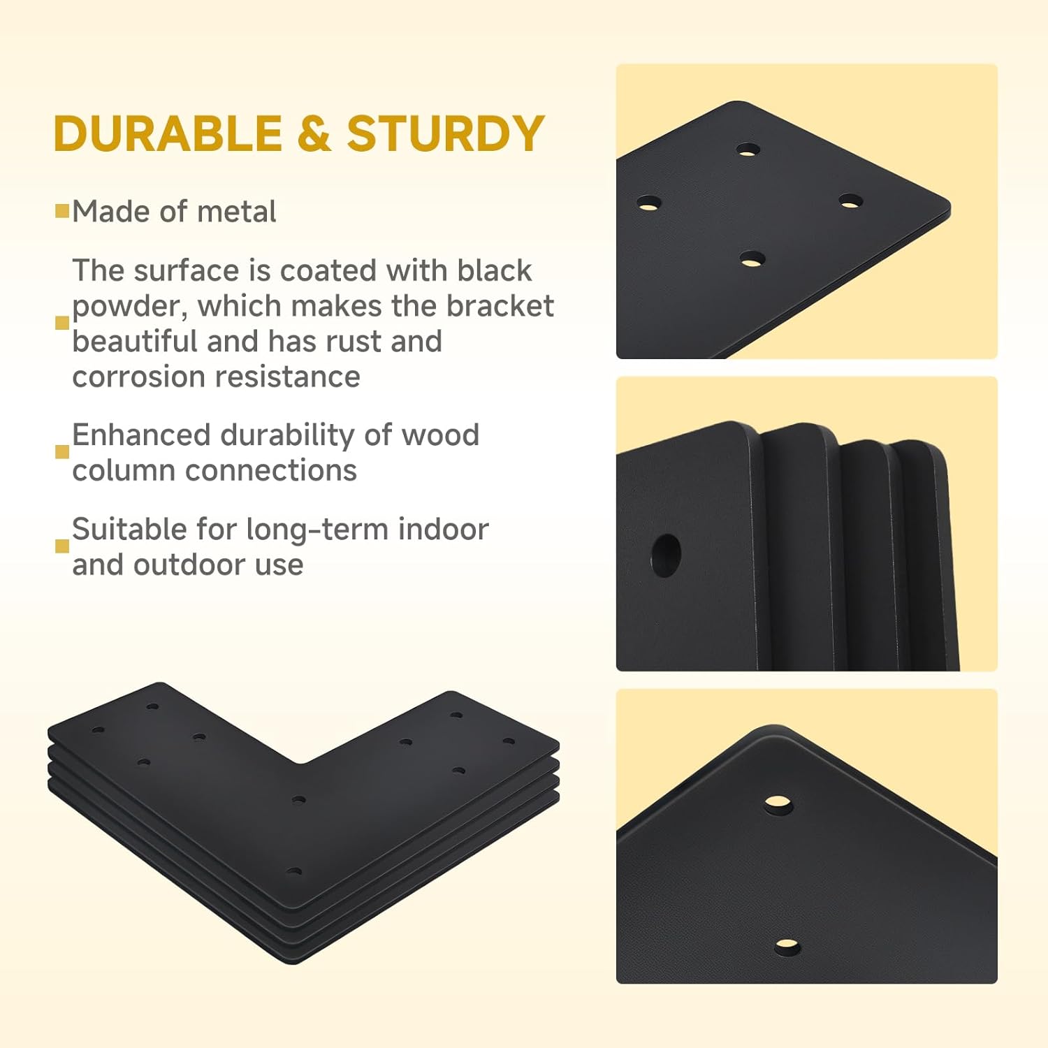 4 Pack Heavy Duty L Bracket 7.5x7.5x3, Metal Angle Bracket Corner Brace for 4x4 & 6x6 Wood Posts, Black Steel Structural Brackets for Pergola, Fence, Shelf, Furniture & DIY Projects