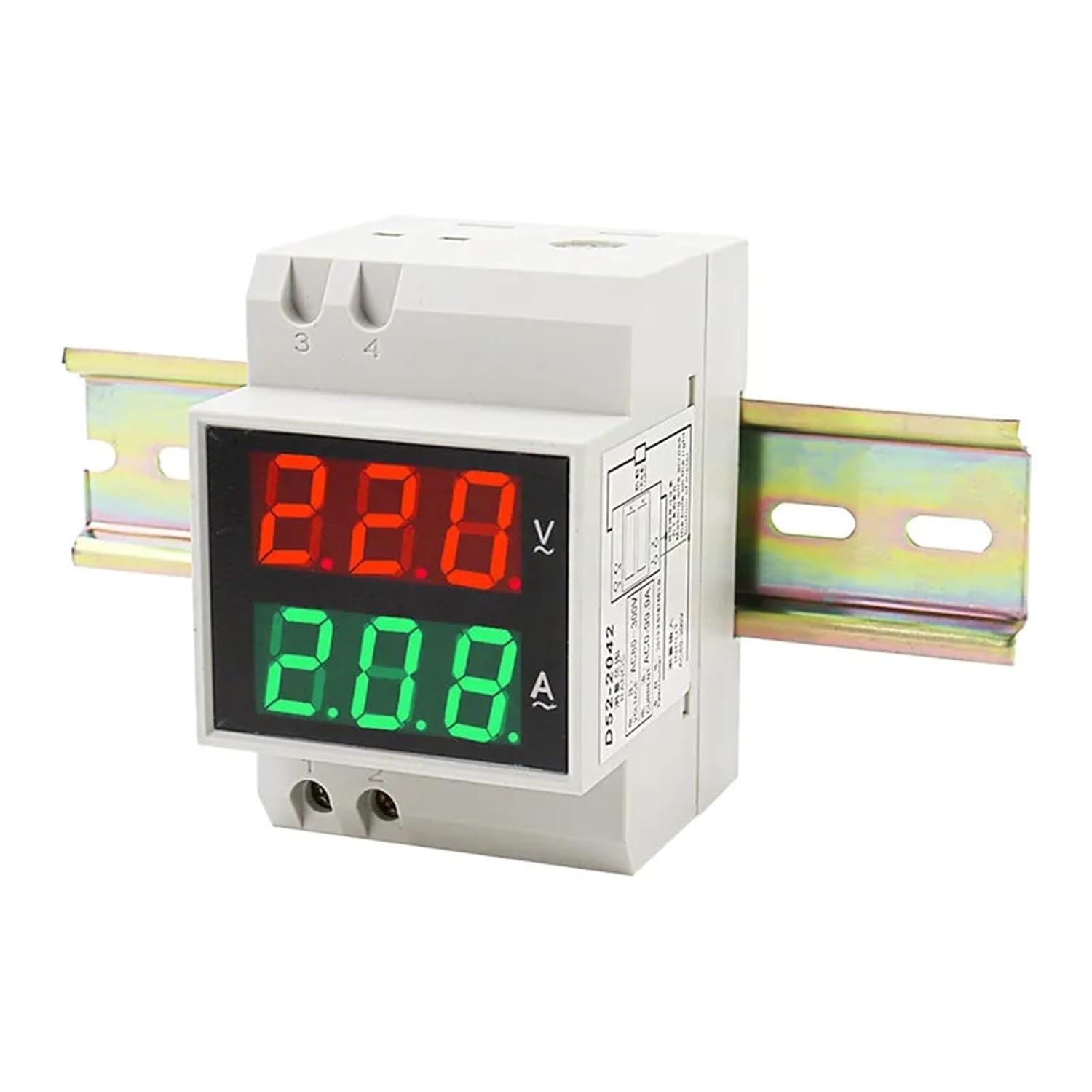Din Rail Voltmeter Ammeter D52-2042 220V 380V Digital AC Voltage Current Meter LED Display Electric Meter(Built-in CT,AC80-300V)
