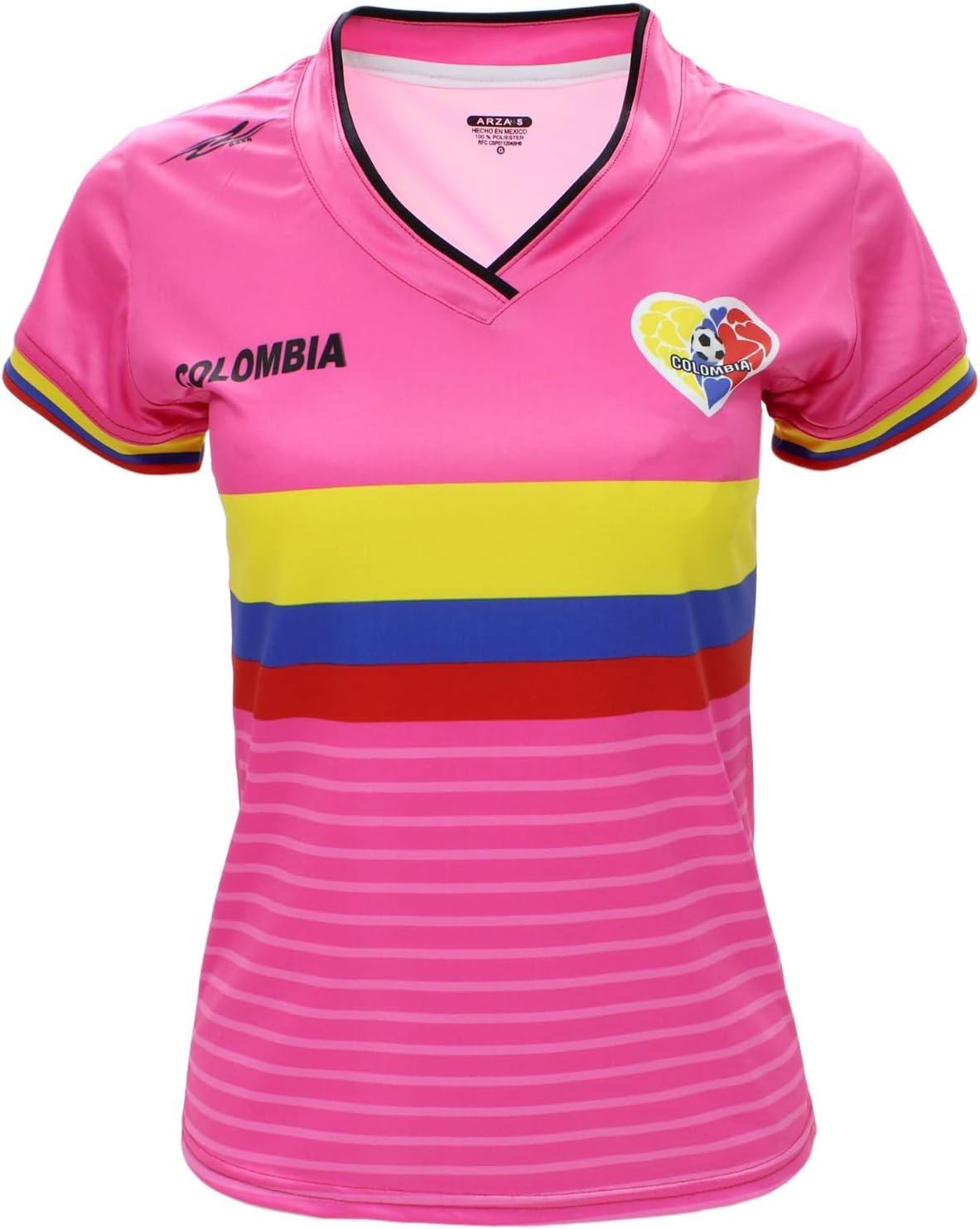 ARZA Women's Colombia Soccer Jersey - Pink V-Neck Short Sleeve Football Shirt Slim Fit