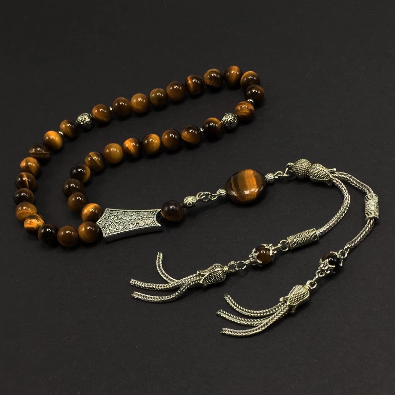 Stylist Prayer Beads (8 mm-33 Beads) Tesbih-Tasbih-Tasbeeh-Misbaha-Masbaha-Subha-Sebha-Sibha-Rosary (Tiger Eye Stone)