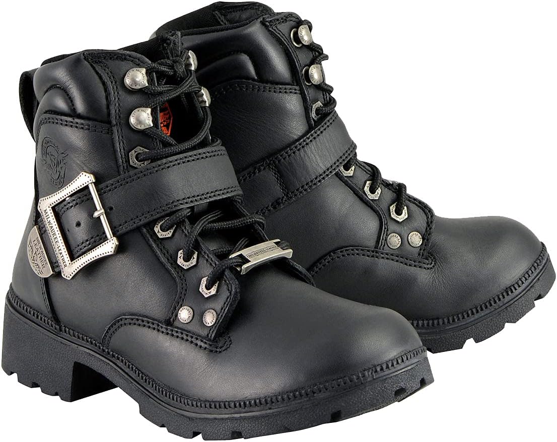 Milwaukee Leather MBL9310 Women's Lace-Up Black Leather Engineer Motorcycle Rider Boots
