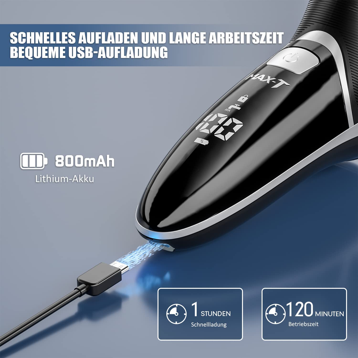 MAX-T Upgraded 3D ProSkin LED Rasierer Herren Elektrischer, Nass und Trockenrasierer mit Reiseverriegelung und Pop-up Präzisionstrimmer, Wiederaufladbarer und Kabelloser, Geschenke für Herren, Schwarz