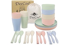 DeeCoo Wheat Straw Dinnerware Sets for Kids: Adorable Kawaii Plates and Utensils