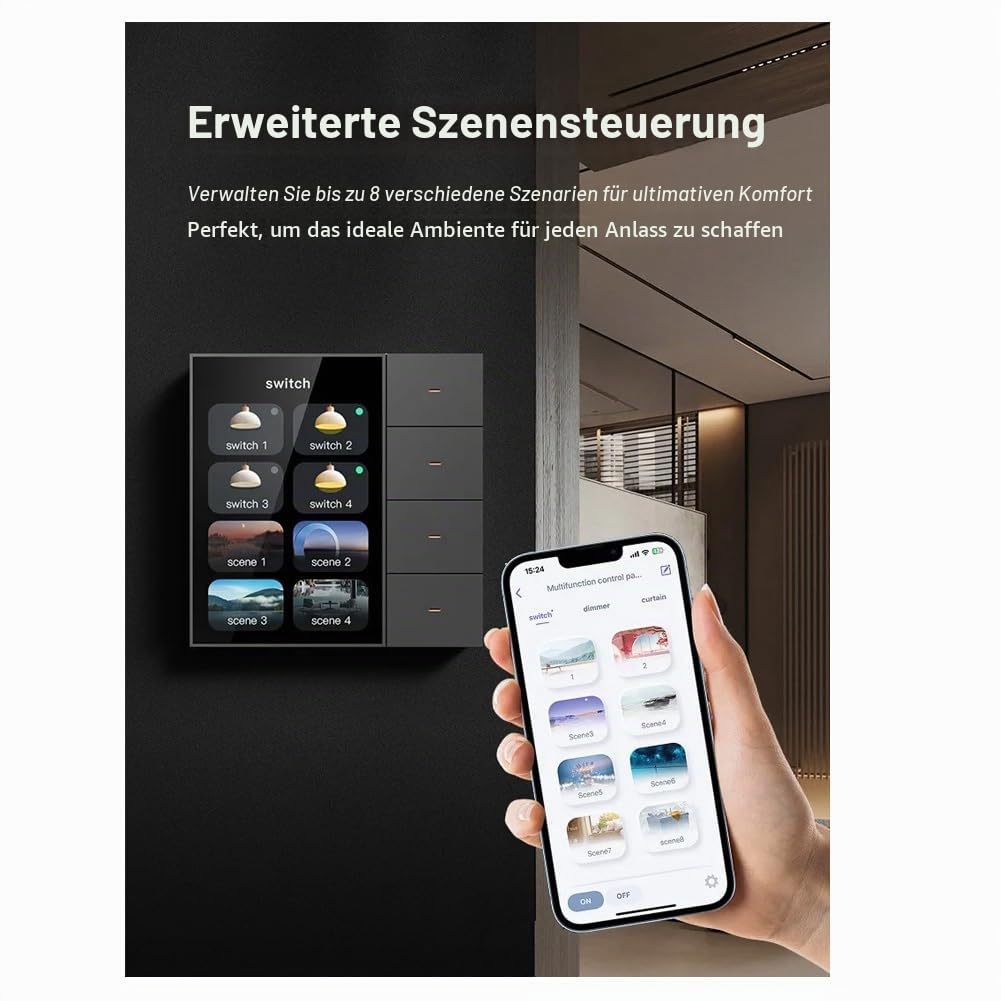 Tuya Zigbee 3,5 Smart Wandschalter Touchscreen 4 Gruppen Schalter 8-Wege Szene Radar Sensor Dimmschalter Smart Home A