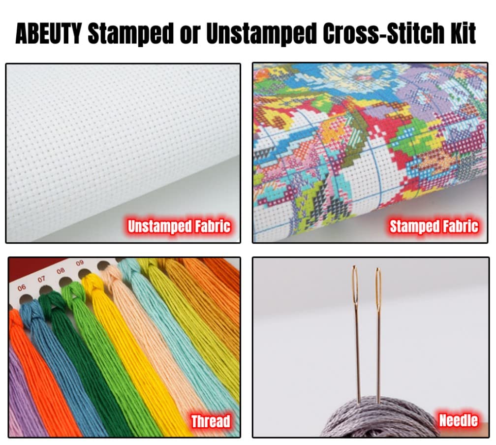 ABEUTY Cross Stitch Kits for Adults Beginners Pre Printed or NOT Rabbit Cup Sleeping Alice Clocks DIY 14 Count Embroidery Sewing Starter Kit Stamped Needlework Home Decor (Stamped - Image 3
