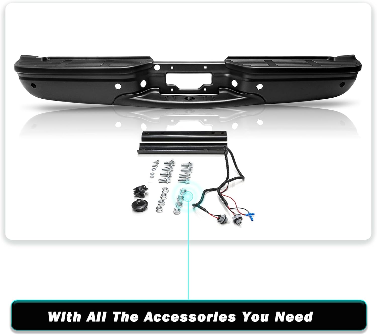 TUSDAR Rear Bumper Replacement for 1999-2007 Ford F250 F350 Super Duty Complete Back Bumpers with Sensor Hole FO1102347 Black