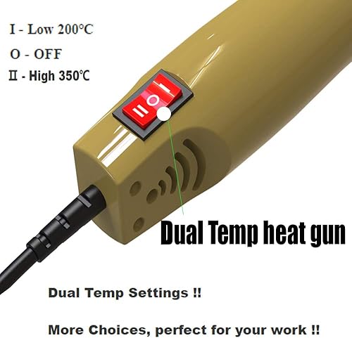 Homidic Pistola de calor mejorada a 662 ℉, herramienta de calor profesional de doble temperatura, mini pistola de aire caliente de mano para gofrar,