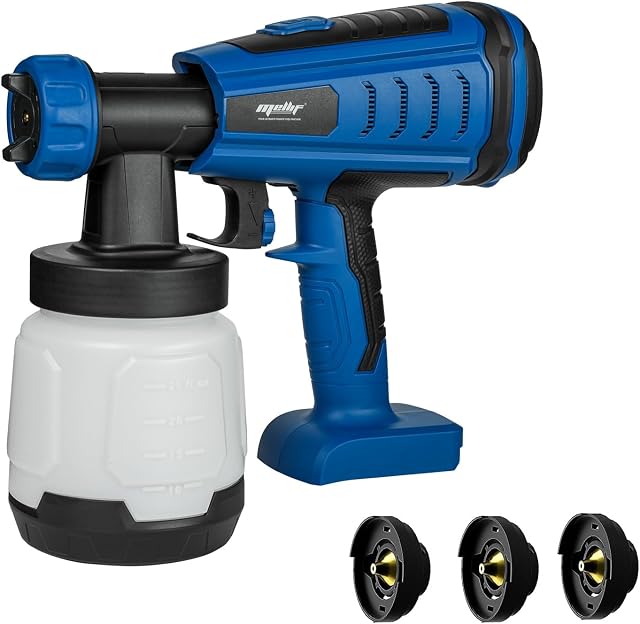 Mellif Akku Farbsprühsystem für Bosch professional 18V Akku, Farbsprühgerät Akku mit 800 ml Behälter, Bürstenloser Motor, 3 Düsen (1/1.5/2.5mm)Förderleistung 1000 ml/min für Wänden, Möbel (OHNE Akku)