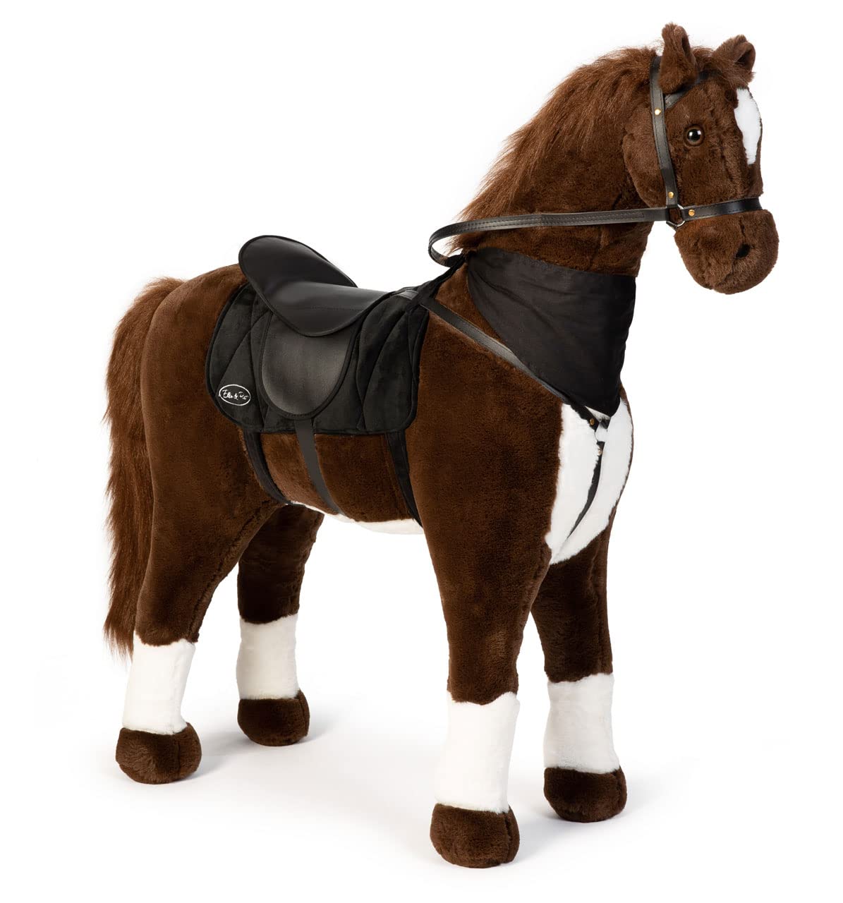 ELLA & PIET® Großes XXL Stehpferd Orlando mit Sattel (Braun-Schwarz) Standpferd Pferd Reitpferd