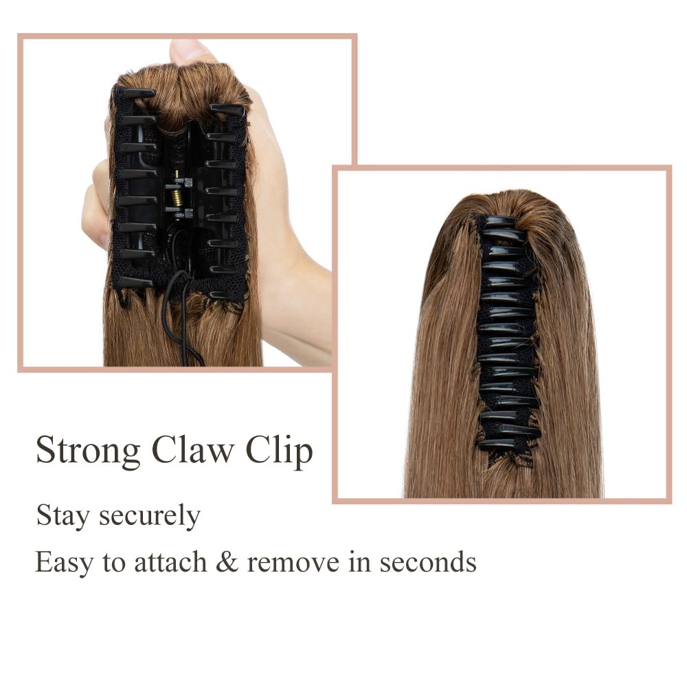 MY-LADY Ponytail Extension Human Hair Claw Clip in Ponytail Hair Extension Long Straight Pony Tail Hair Extensions Real Human Hair for Women Light Brown 14 Inch 105g