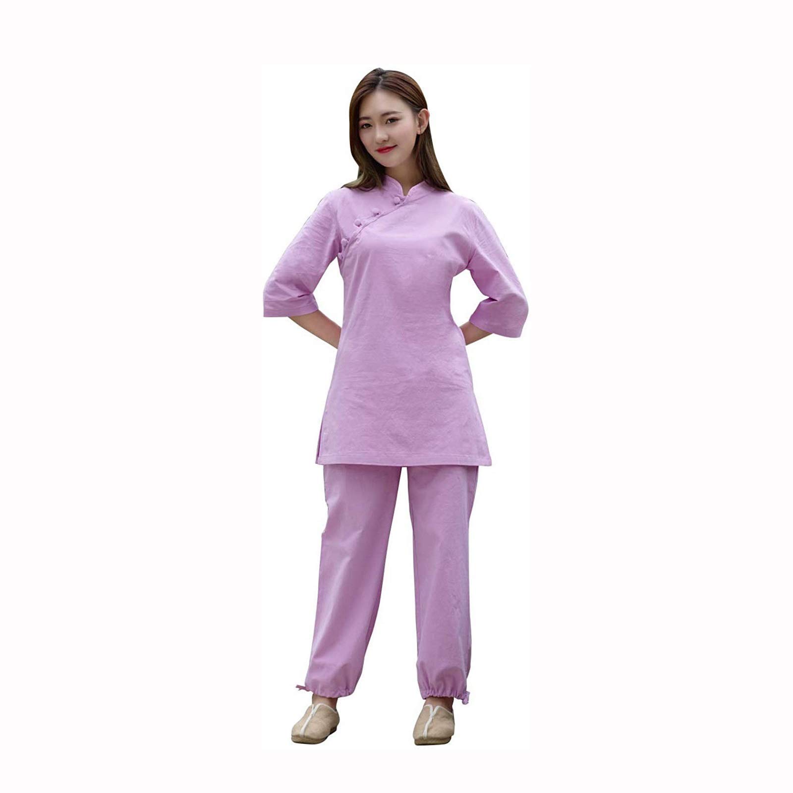 Costume d'arts martiaux en coton premium rose XL pour entraînement de Kung Fu