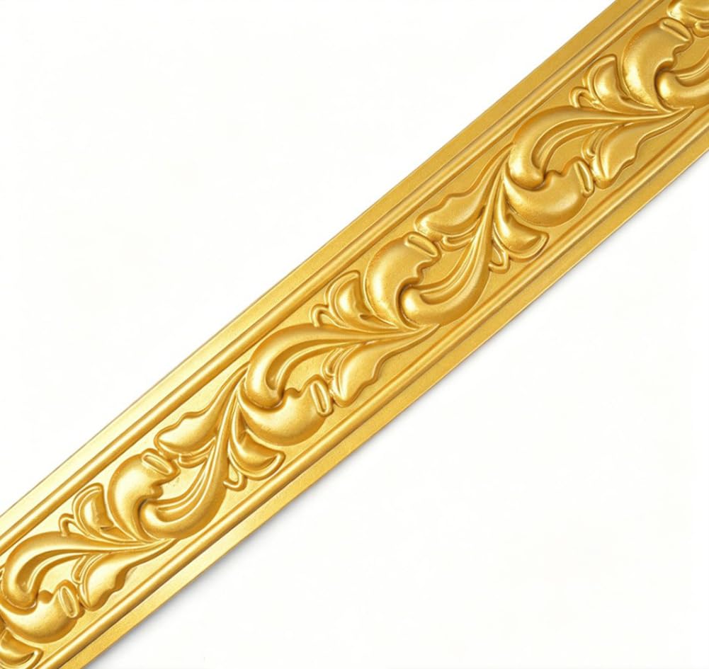 Tmapruvg Gold8 - 5Cm Wide 5Cm*3M Gold Flexible Molding Trim Wall Edging Line,Self Adhesive Peel And Stick Molding Ceiling Trim,Decorative Mirror Frame For Home Decor