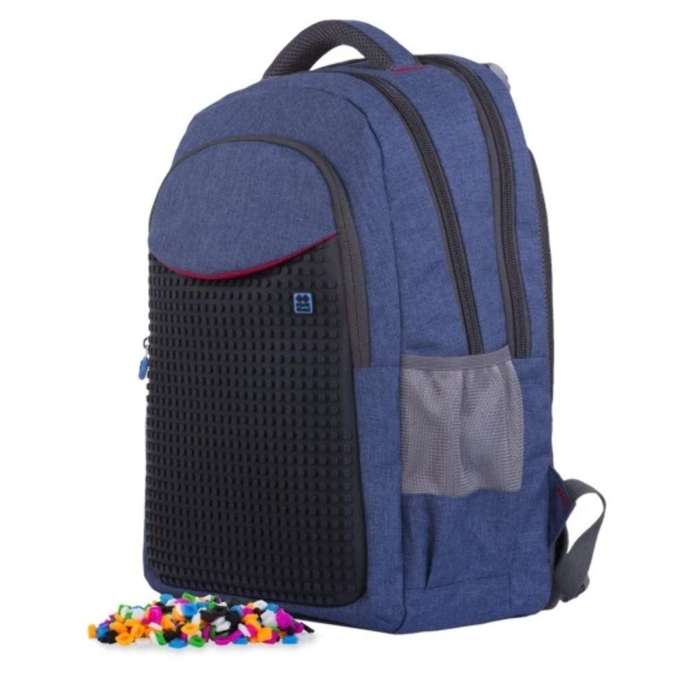 Pixie The practical student backpack offers plenty of storage space, blue jeans style, 36 x 49 x 21 cm, 32 litres, side nets (grey), YKK zippers, crew creative canvas TM size 34 x 37 cm