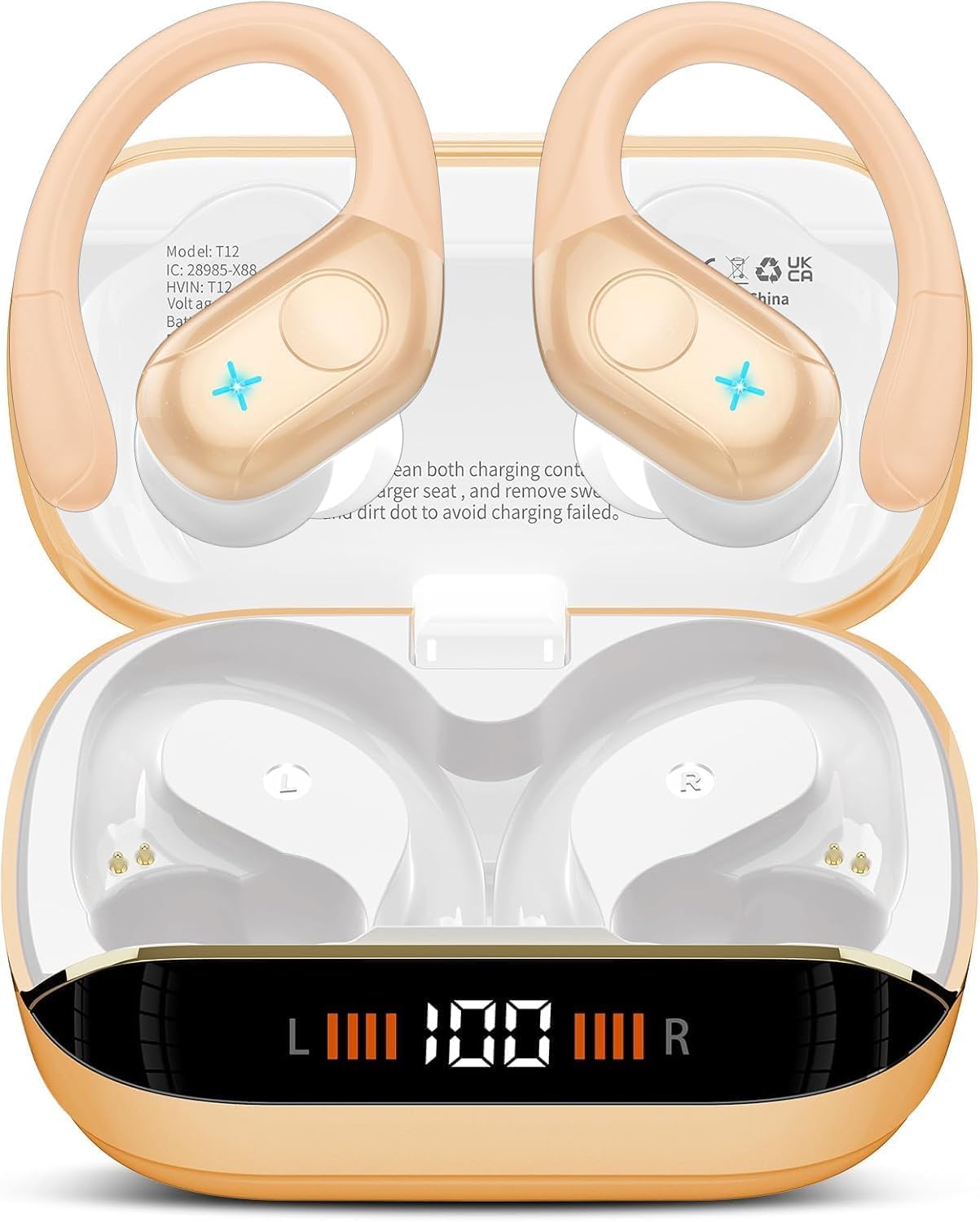 75H Sports Wireless Earbuds Bluetooth 5.4 Headphones Stereo, Light Brown