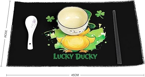 Miniatura 2 de Lucky Ducky with Glasses Four Leaf Clover Placemats Set of 6 Resistant Table Mats Washable Place Mats for Dinner Party Table Decoration
