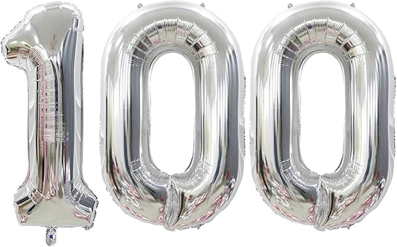 40 Inch Number 100 Foil Balloons 100th Celebration Decorations for 100th Birthday Party Wedding Bridal Shower Engagement Photo Shoot Anniversary Decoration, Number 100 Silver Balloon Pack of 1