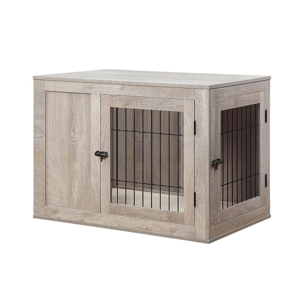 unipaws 30 Inch Furniture Style Dog Crate for Small Dogs, Indoor Puppy Kennel with Door, Decorative Wood Wire Pet House Dog Cage, Pretty Cute End Side Table Nightstand, Weathered Grey