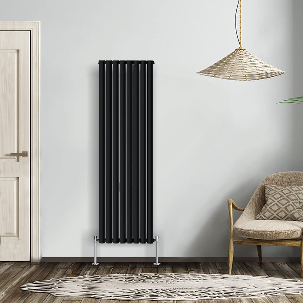 Nrg Black Modern Radiator 1600X472mm Single Oval Panel Heater Interior Designer Vertical Bathroom Radiators
