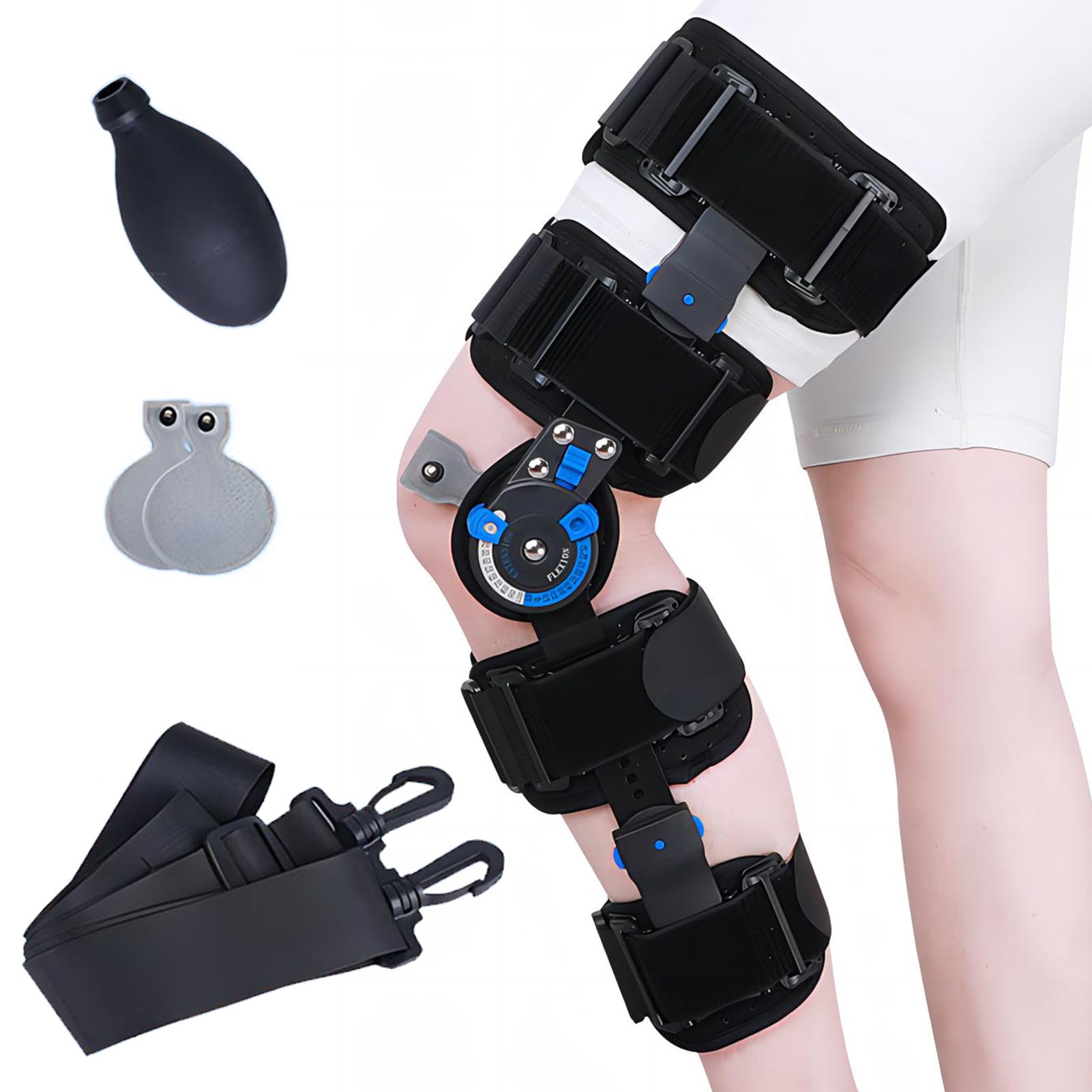 PEIKVOUL Hinged Knee Brace ROM, Post Op Knee Immobiliser Orthosis Adjustable Length& Angle Leg Stabilizers for Meniscus Tear, Arthritis, ACL, PCL, Osteoarthritis, Orthopedic Rehab for Adult
