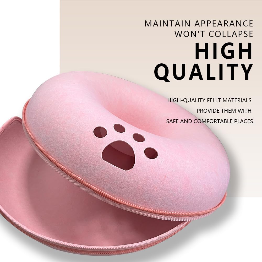 Tunnel nest, Donut nest, Fun Ventilation peep Hole, Detachable Zipper cat Bed, Felt Washable, All Season Universal cat Bed Suitable for Cats (Pink, Small)