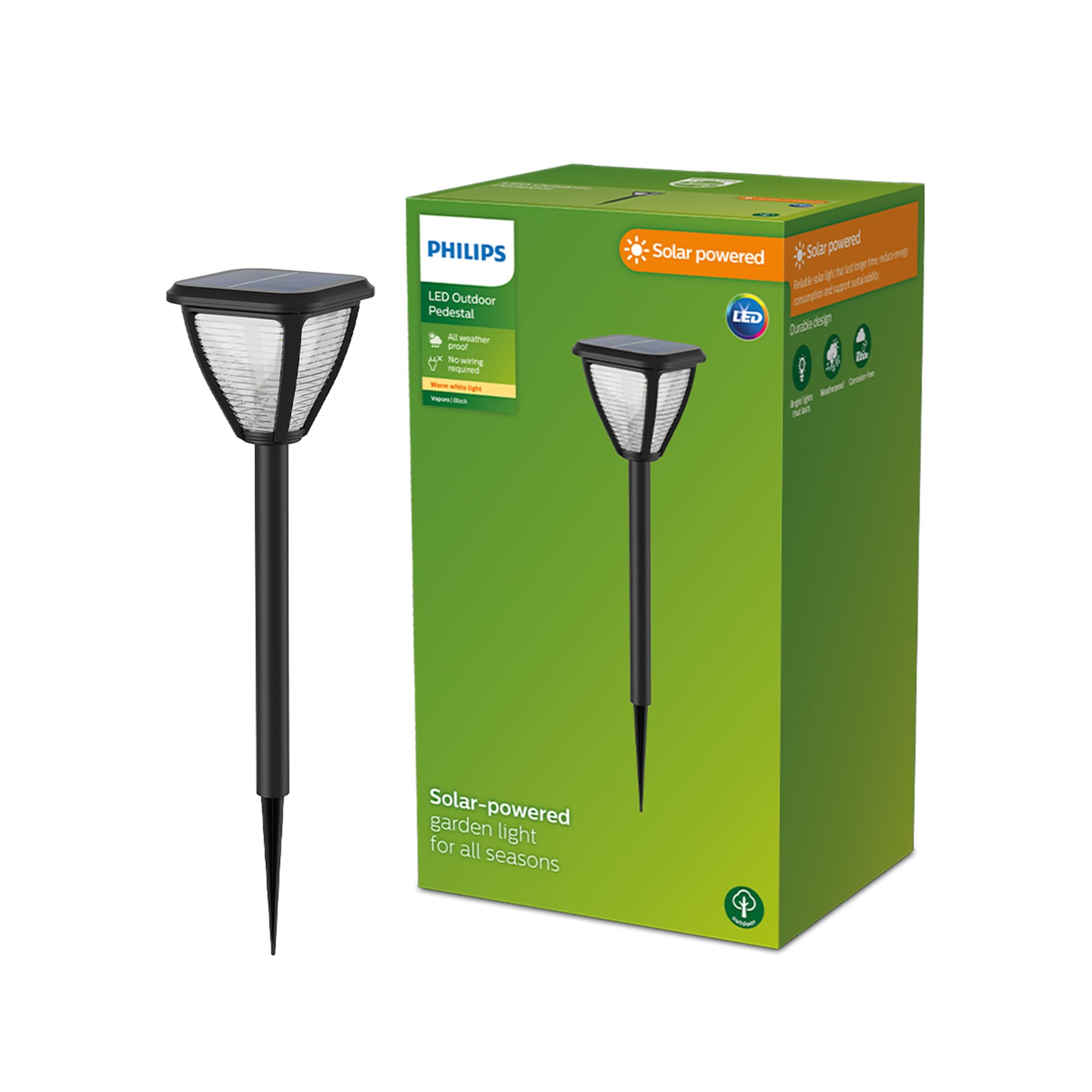 Philips lighting - Luz para Iluminación Camino Vapora, alimentación solar, 1.5W, 2700K, negro, resistente a intemperie IP44