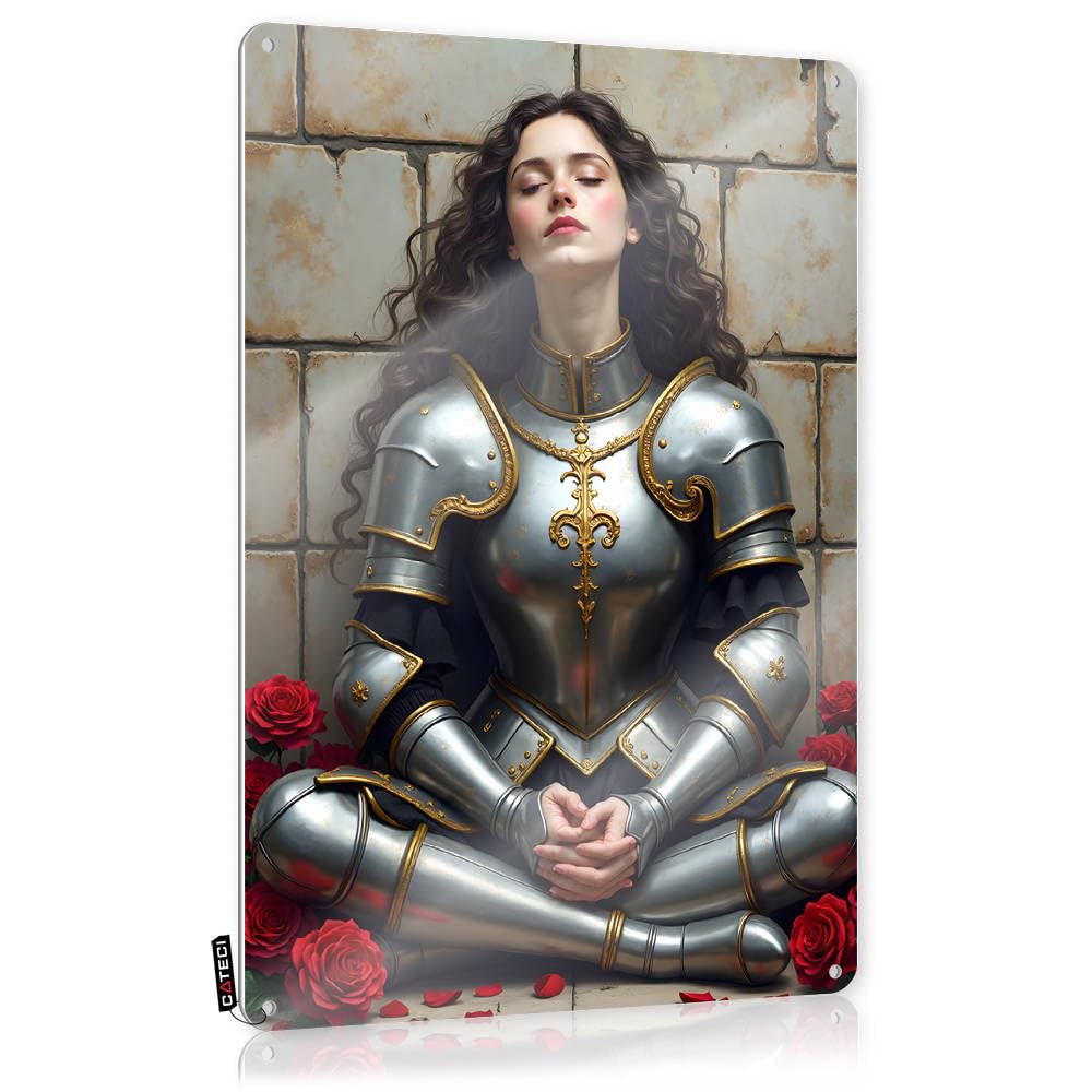 Fzfn Colour Outdoor Patio Accessories Backyard Decor - Medieval Beauty In Armor Amidst Red Roses Reusable Rustic Wall Hanging(30X40cm)