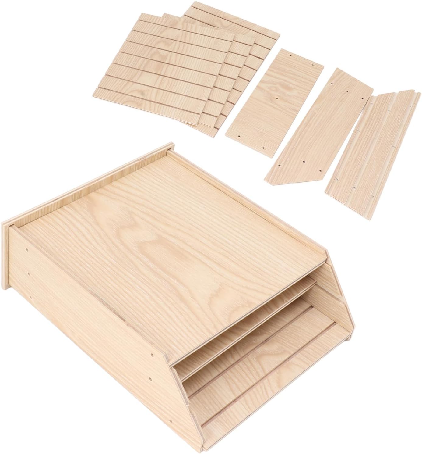 Wood Bat House,2 Chamber Handcrafted Outside Weatherproof Wooden Bat Box Wooden Bat Shelter Bat Habitation House Bat for Outdoor Garden (Wood Color)