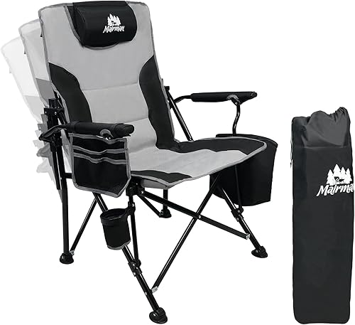 Sillas de campamento con respaldo ajustable, soporta hasta 350 libras, sillas plegables con soporte para tazas, bolsa refrigerante, almohada