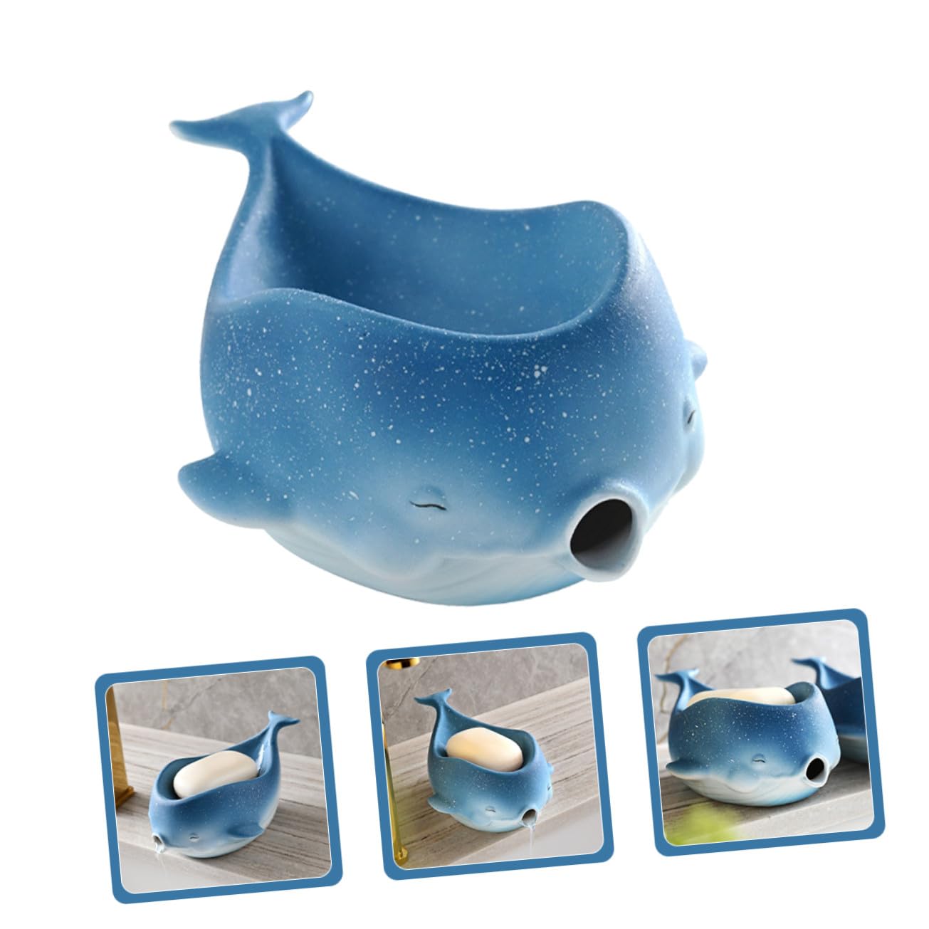 TOYANDONA Portasapone in Ceramica Forma di Balena Contenitore per Sapone Drenaggio Vassoio per Sapone da Bagno Multifunzionale