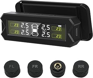 WAWAKU Solar TPMS, Tire Pressure Monitoring System, Screen Angle Adjustable Wireless TPMS Sensor Kit, Detachable Sensor for RV, Camper, Travel Trailer and Trailer