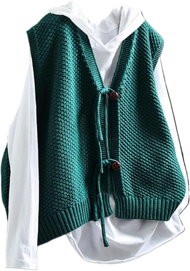 LIXINGHEITANG Spring and Autumn Vneck knitted vest for women layered large size retro waistcoat loose sleeveless sweater
