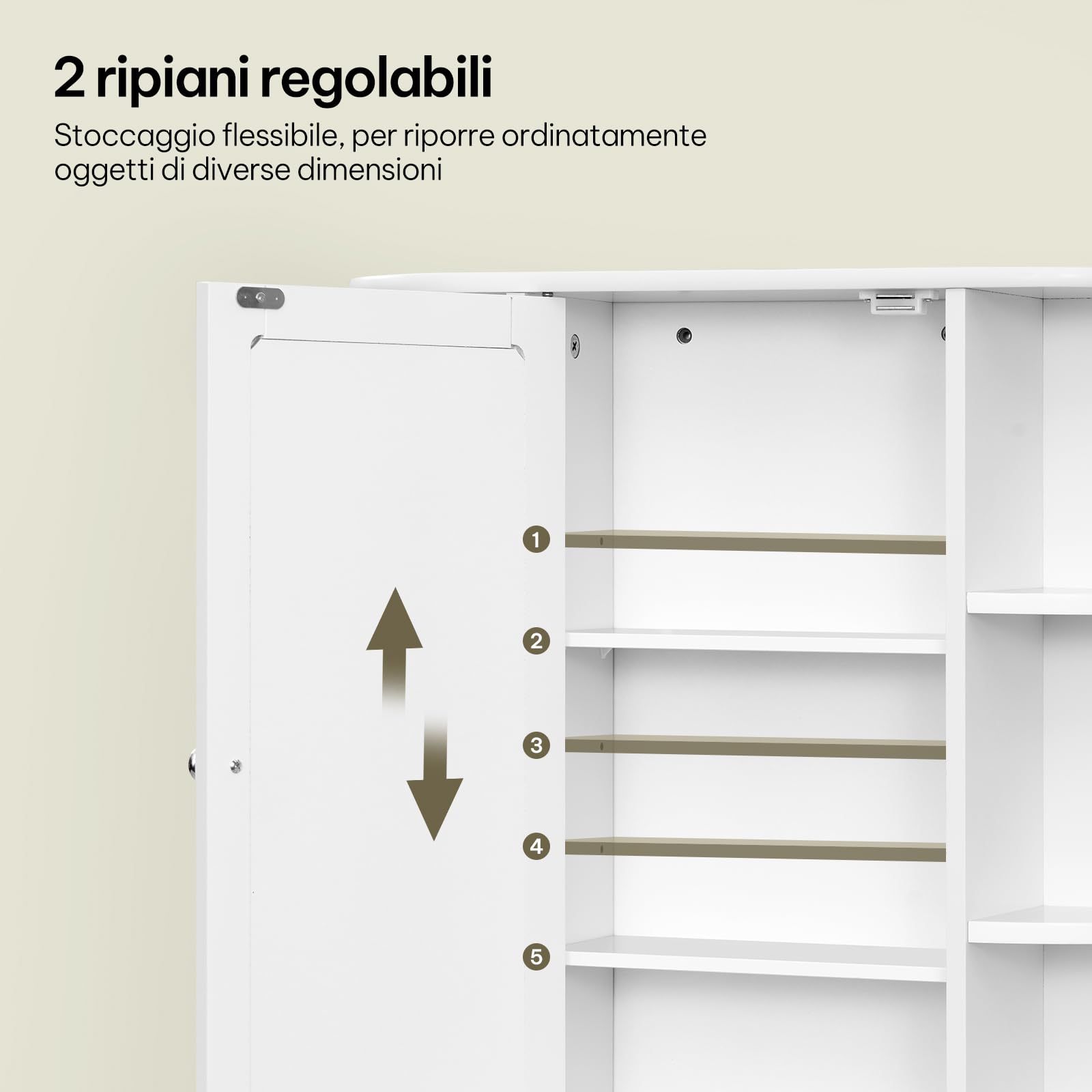 eSituro Armadietto Bagno con Specchio a Ante e Ripiani Regolabili Contenitore Armadietto a Muro, Bianco, 60x58x16cm
