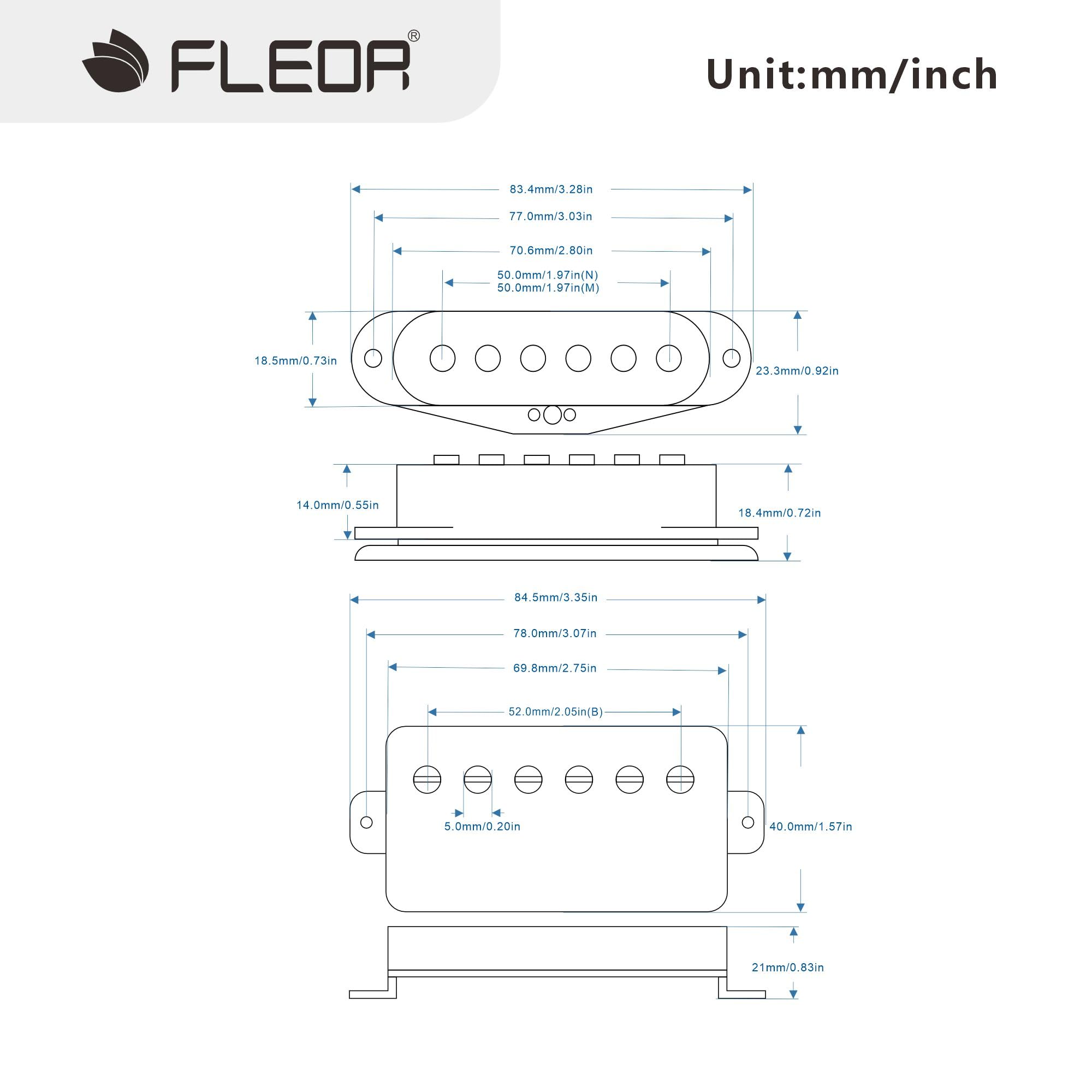 FLEOR Alnico - Set di 5 pickup a bobina singola piatta e humbucker ad alto guadagno, colore: crema HSS N+M+B per chitarra ST Style