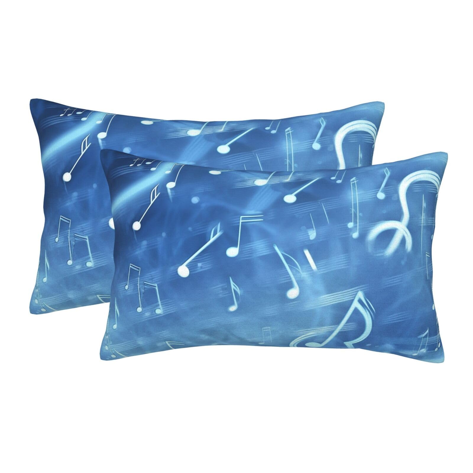 2 Pack Standard Size Pillow Cases for Hair and Skin Soft Breathable Pillow Case Covers with Hidden Zipper Blue Musical Notes Pillowcase 14"x20" Pillow Cover for Sleeping Gift