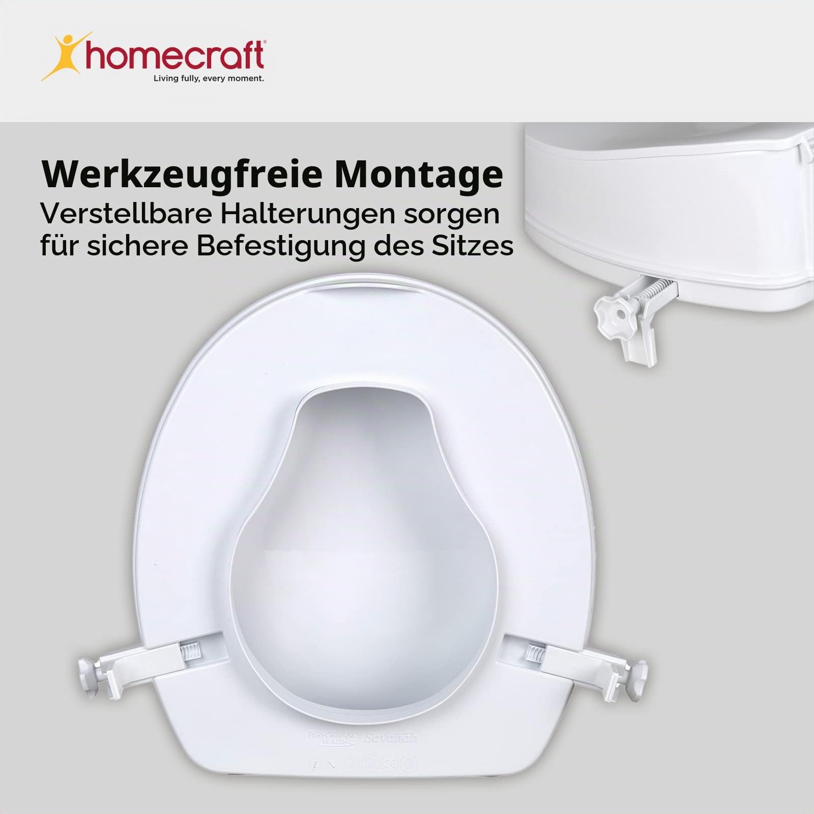 Homecraft Savanah Raised Toilet Seat 6" with Lid, Elongated & Elevated Lock Seat Support for Elderly, Handicapped and Disabled Users, White Colour