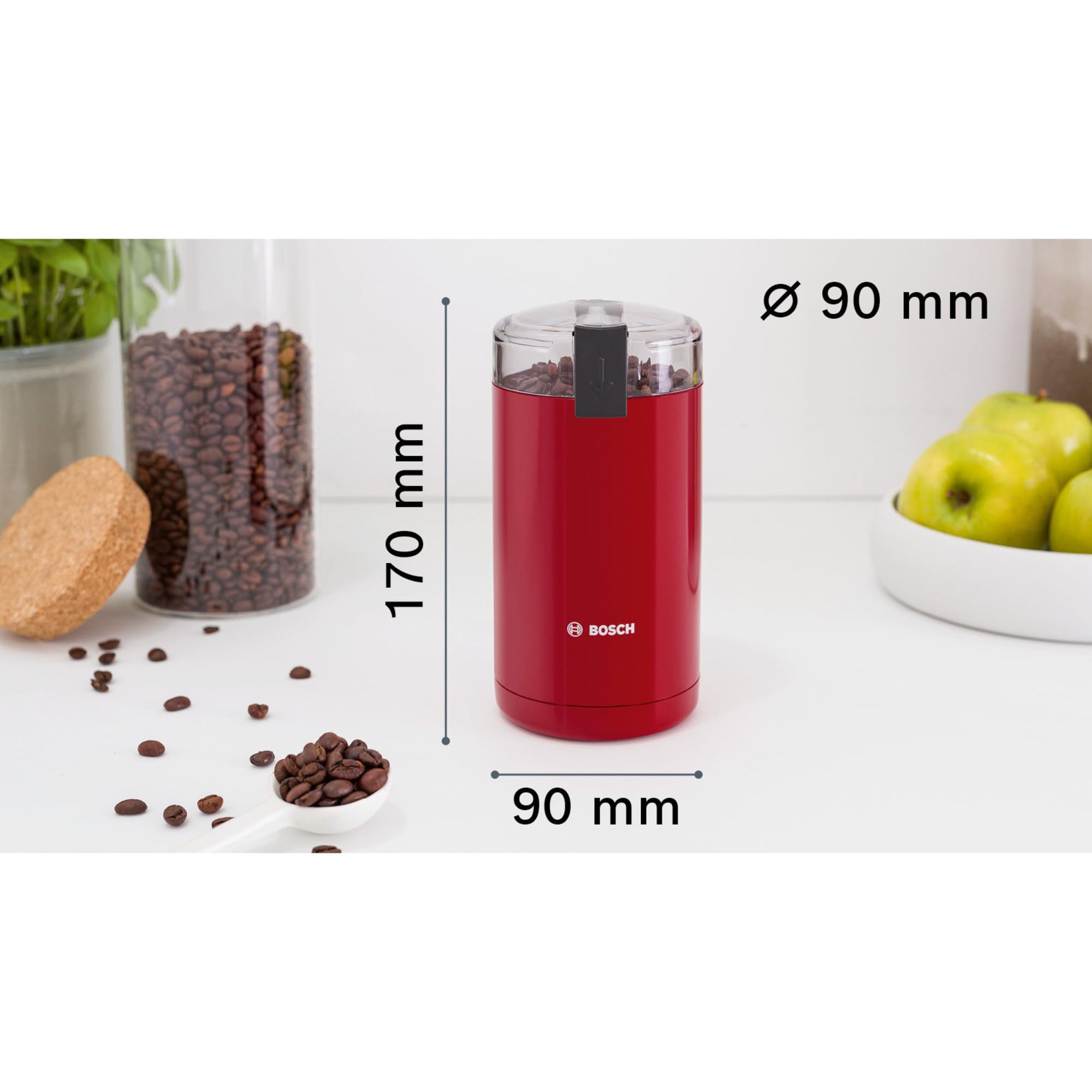 Bosch Macina Caffè e Spezie TSM6A014R, 180 W, 150 g/min, 2 Lame Acciaio Inox, Plastica, Rosso
