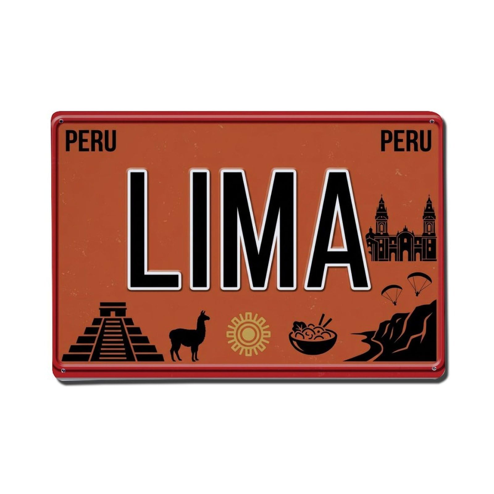 Vintage Travel Lima Peru Machu Picchu Llama Metal Tin Sign