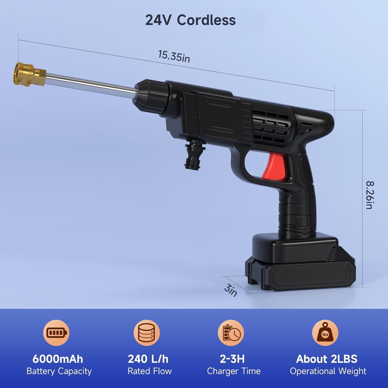 Topteng Power Blaster Plus Cordless Portable Electric Water Spray Gun with Hose – Multi-Purpose Cleaning Tool for Cars, Balconies, Windows, Exterior Walls, Floors, Fences, and Gardens