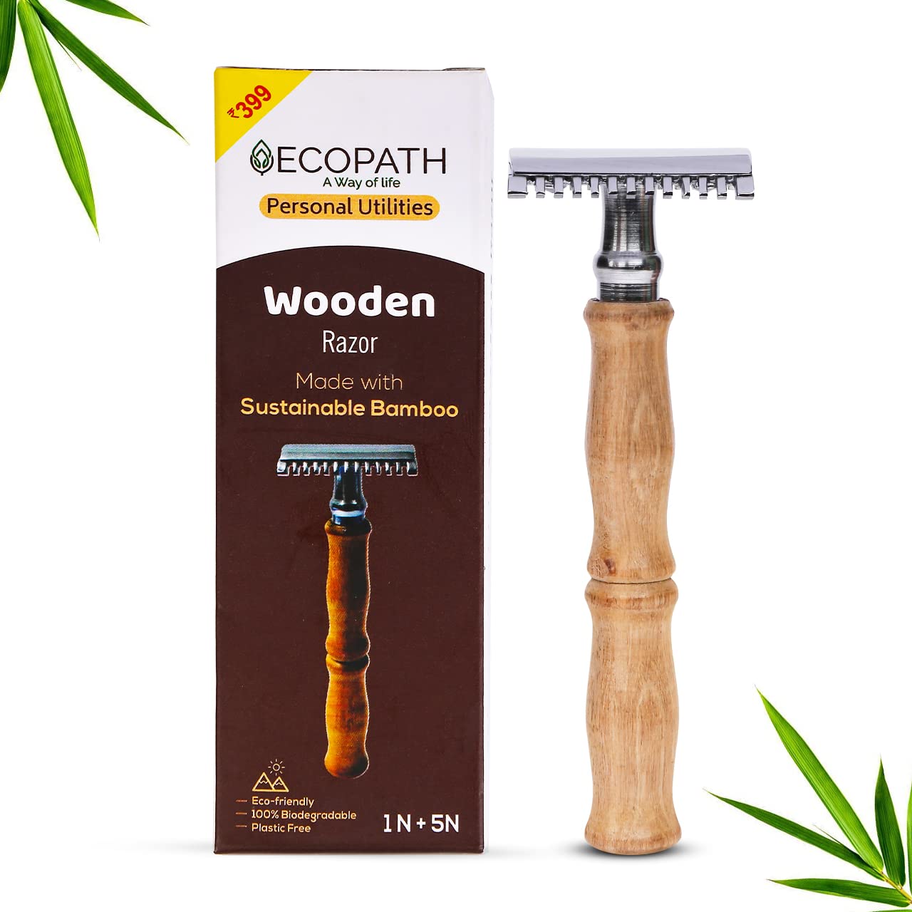 Ecopath Wooden Razor | Shaving Razor for Men | For everyday use | Natural and Eco-friendly | Long Handle | Made using Special Brass | Pack of 1 (B0BNBD6CFS) Amazon Price History, Amazon Price Tracker