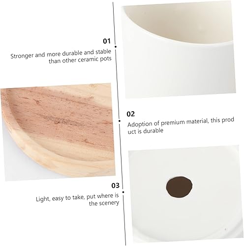 Miniatura 7 de Happyyami 3sets Ceramic Flower Pot Decorative with Wooden Tray for Craftsmanship Minimalist Design for Home Decor and