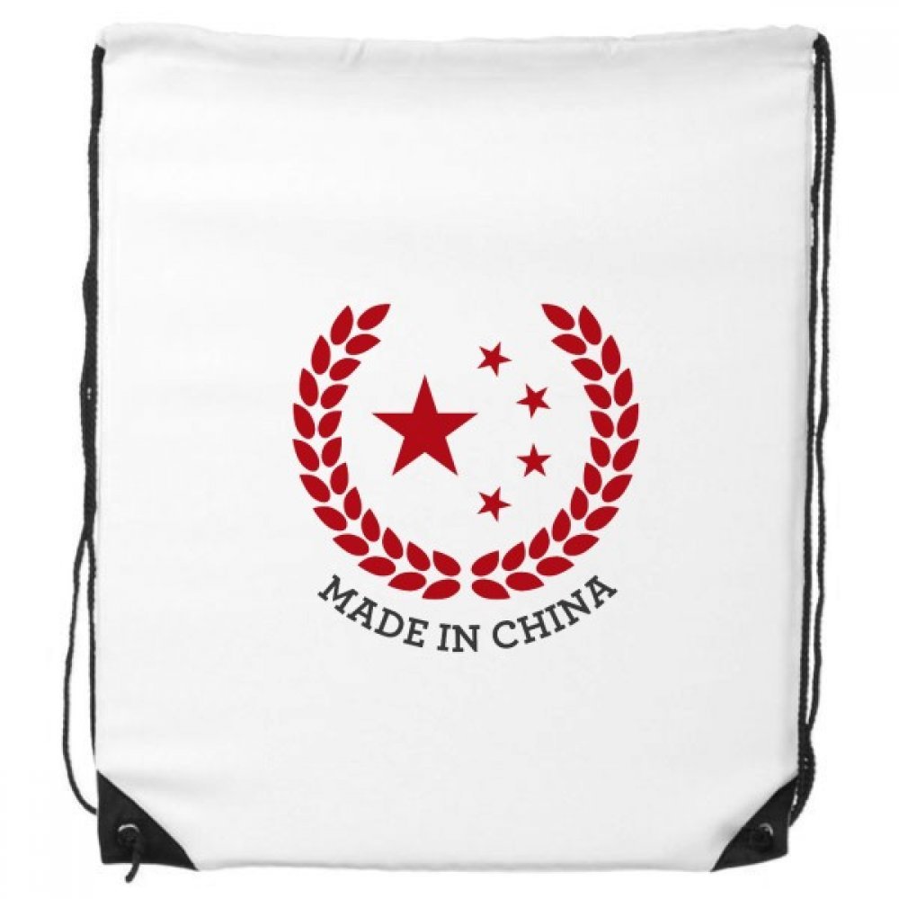 DIYthinker Men's Made In China National Emblem Stars Wheat Rice Red Chinese Drawstring Backpack Shopping Sports Bags Gift One_Size MultiColor