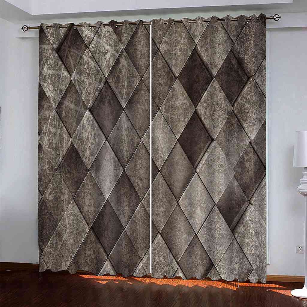 Rideau occultant à oeillets carré gris rétro en tissu polyester isolant haut de gamme