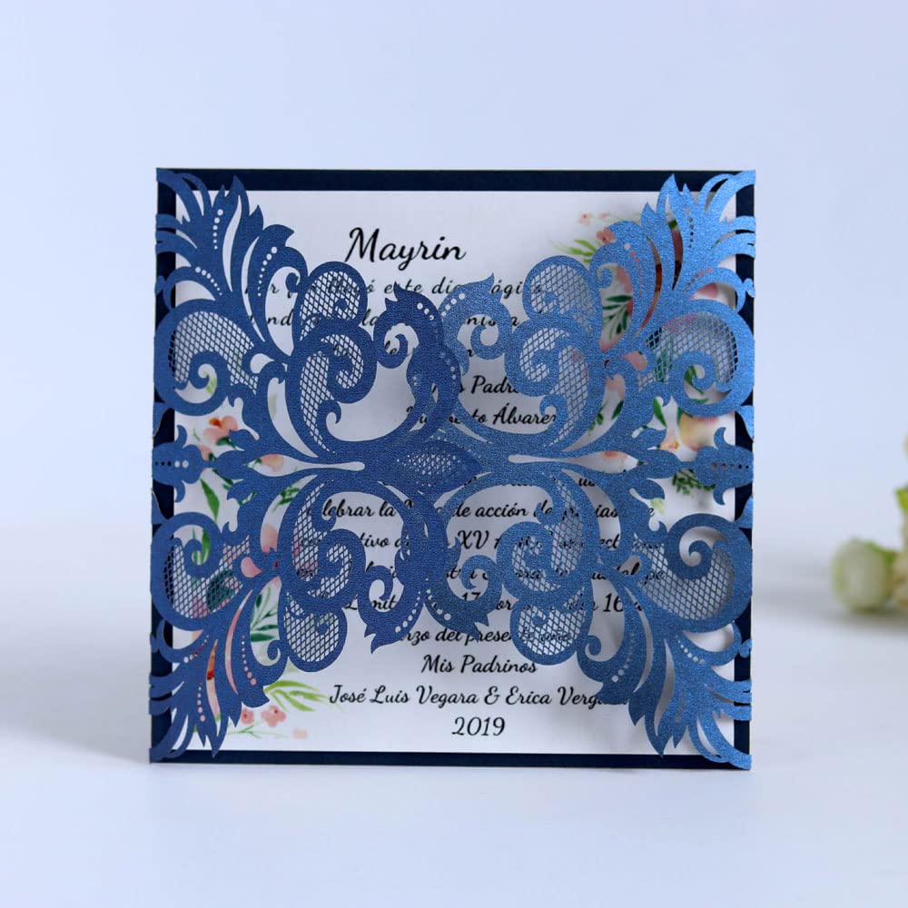 Faire-part d'invitation de mariage blanc nacré romantique découpé laser