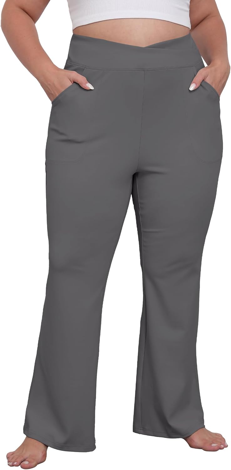FOREYOND Women's Plus Size Flare Leggings with Pockets Bell Bottom Yoga Pants High Waisted Boot Cut Workout Gym Casual - Image 3