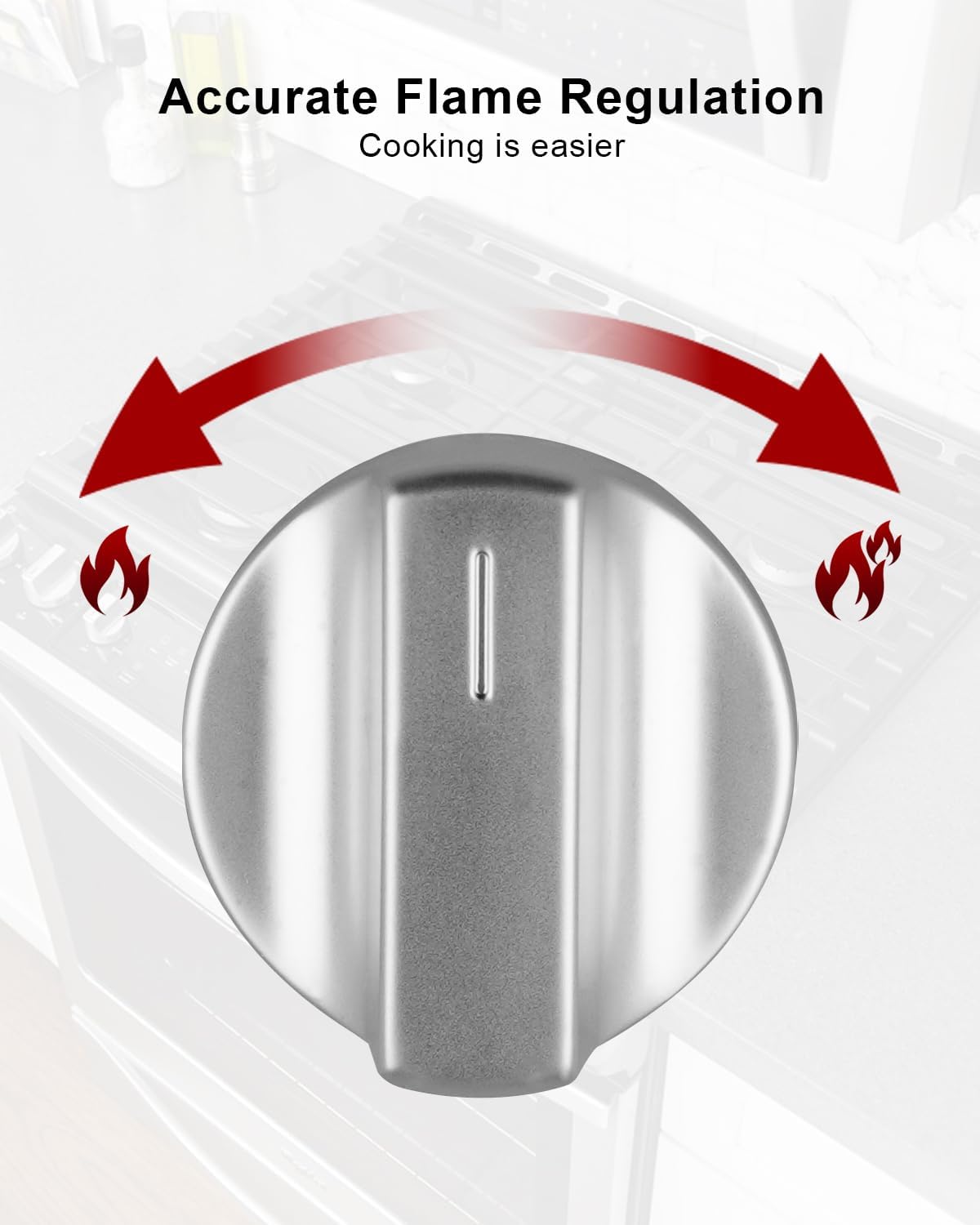 W11239985 Gas Range Control Knob Compatible with Whirlpool WFG525S0HV1 WFG550S0HZ1 WFG550S0HV3 WFG535S0JV1, Stove Burner Knob Replace W11239985 AP6333411 PS12578779, Silver Knobs Set, 5 Pack