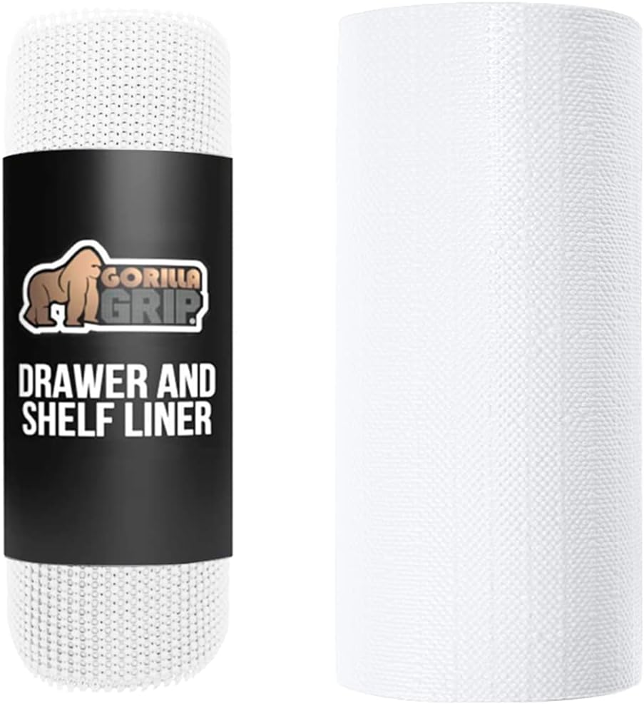 Gorilla Grip Smooth Drawer Liner and Drawer Liner, Smooth Liner Size 12x20 in White, Non Adhesives for Drawers, Shelf Liner Size 17.5x20 in White, Non Adhesive Liners, 2 Item Bundle