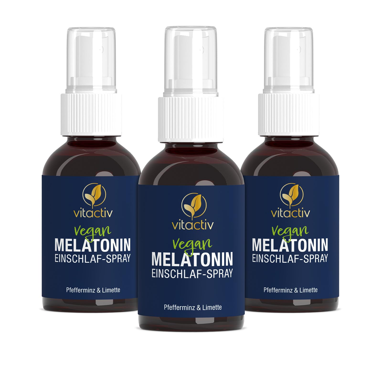VITACTIV Melatonin Einschlafspray - Pfefferminze & Limette - 1155 Tage Vorrat, Hochdosiert - Melatonin Spray plus Passionsblumen Extrakt, Vitamine B1 und B6 - Zuckerfrei & Vegan - 150ml Sofort-Spray
