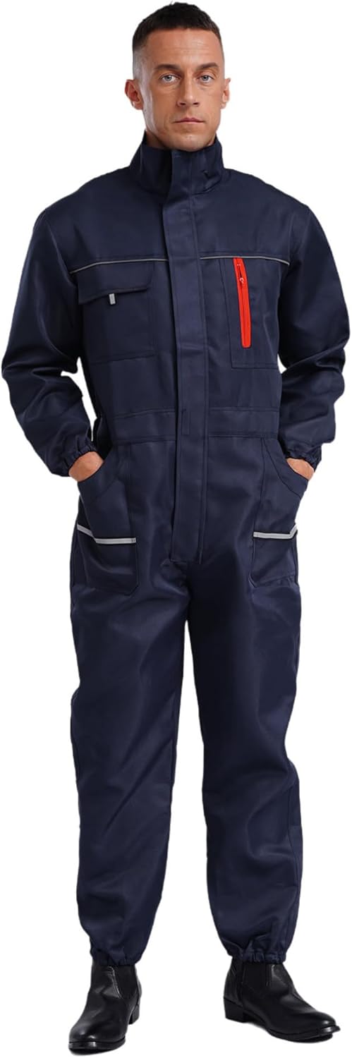 ranrann Men's Work Overalls One Piece Mechanics Workwear Long Sleeve Jumpsuit Coveralls Uniform